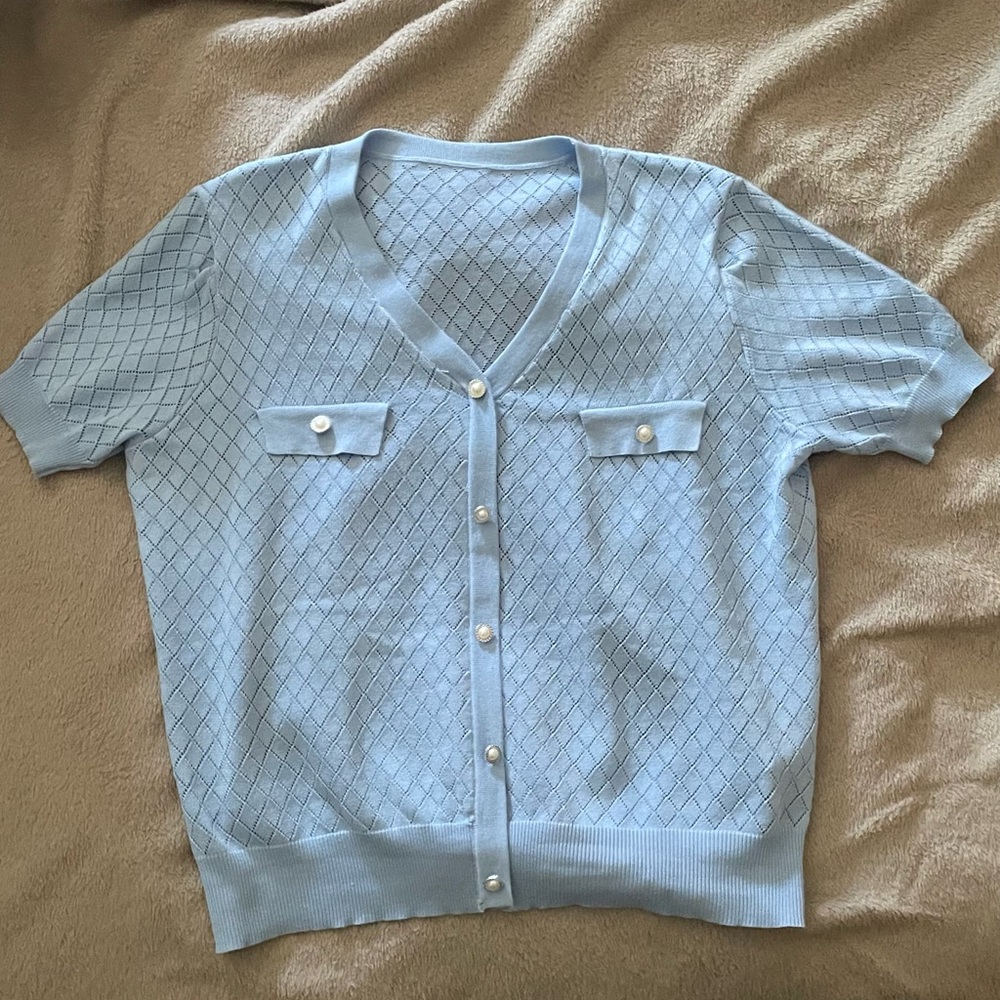 Light Blue Women's V-Neck Cardigan